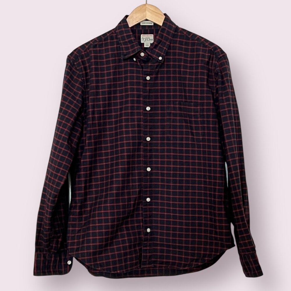 J. Crew Men's Button Down Shirt Slim Untrucked Woven Navy Red Paid Size Large